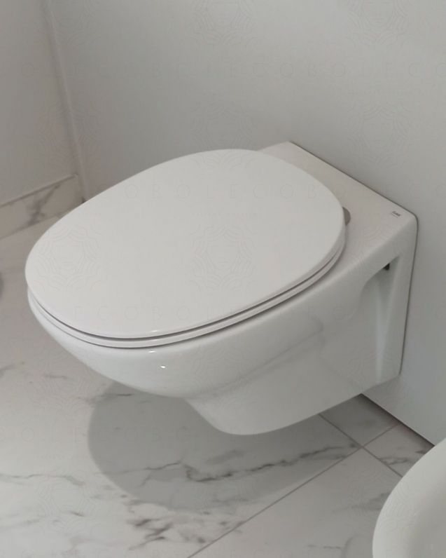 Vaso sospeso in ceramica Morning, copriwater soft-close compreso