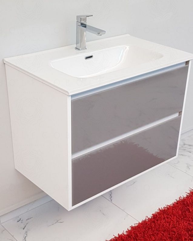 Mobile bagno sospeso Alaska con frontali in vetro, cm.74 e Mobile bagno sospeso Alaska con frontali in vetro, cm.74 e