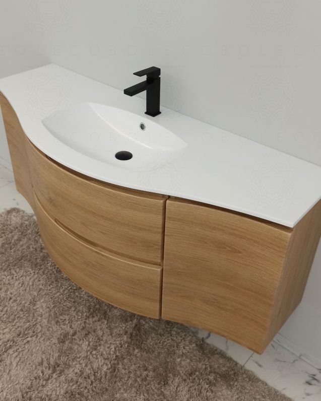 Mobile bagno sospeso Greta, curvo, cm.138 con specchio led