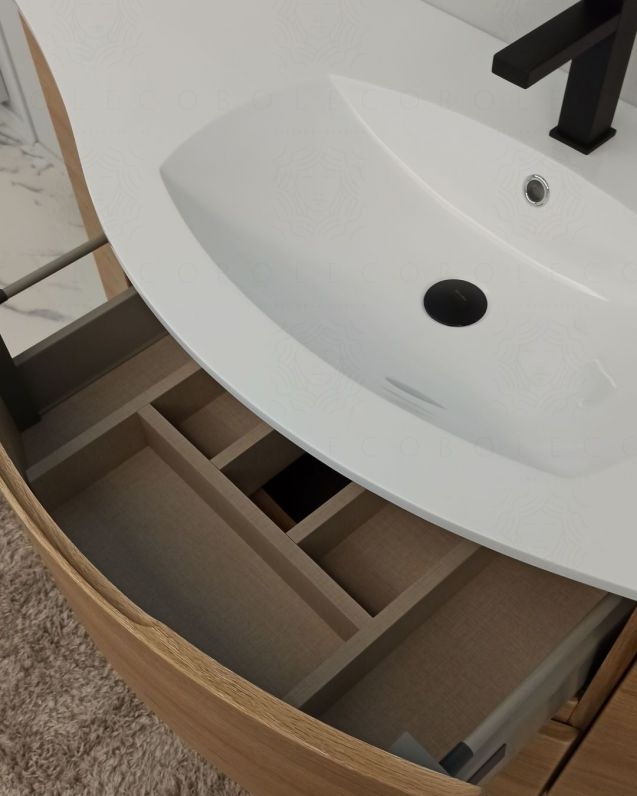 Mobile bagno sospeso Greta, curvo, cm.138 con specchio led