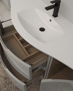 Mobile bagno sospeso Greta, curvo, cm.138 con specchio led