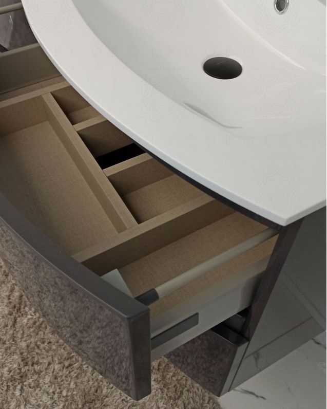 Mobile bagno sospeso Greta, curvo, doppio lavabo cm.138 con Mobile bagno sospeso Greta, curvo, doppio lavabo cm.138 con