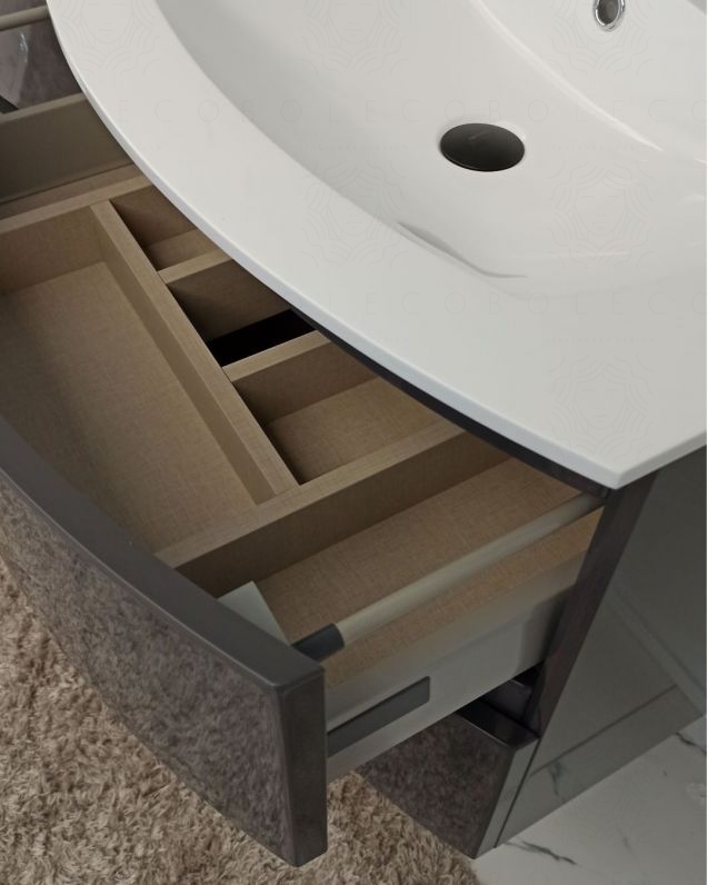 Mobile bagno sospeso Greta, curvo, doppio lavabo cm.138 con