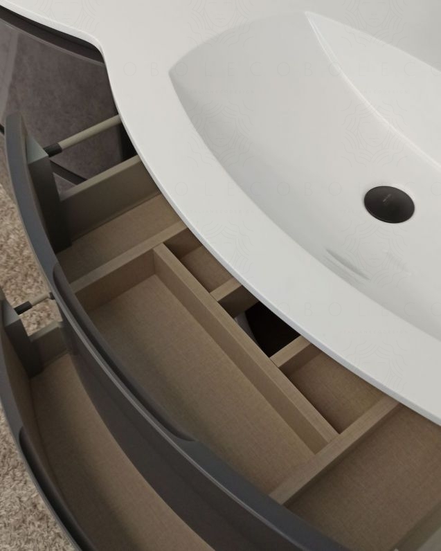 Mobile bagno sospeso Greta, curvo, doppio lavabo cm.138 con