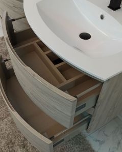Mobile bagno sospeso Greta, curvo, doppio lavabo in resina