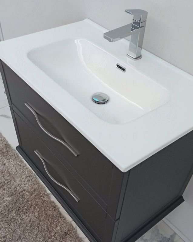 Mobile bagno sospeso Alba con lavabo in ceramica, cm.74