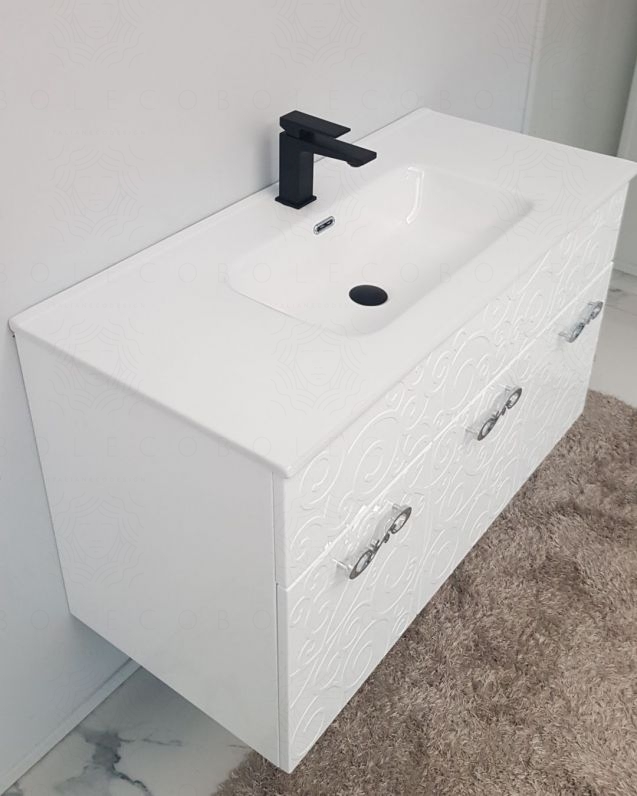 Mobile bagno sospeso 100 cm in mdf Noemi color bianco lucido