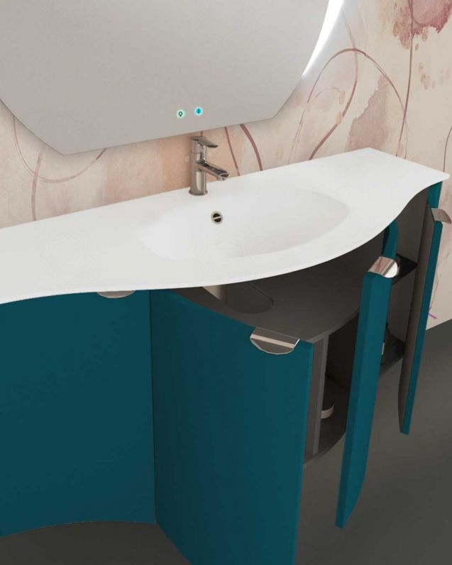 Mobile da bagno sospeso curvo 138 cm con ante - Luna