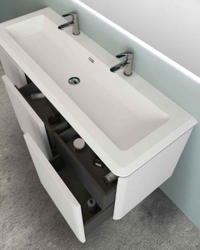 Mobile bagno sospeso 140 cm con cassetti e lavabo in resina -