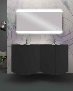 Mobile da bagno sospeso curvo 138 cm con ante e doppio lavabo -