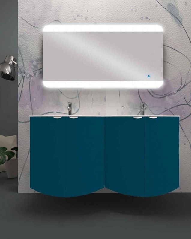 Mobile da bagno sospeso curvo 138 cm con ante e doppio lavabo - Mobile da bagno sospeso curvo 138 cm con ante e doppio lavabo -