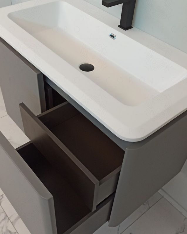 Mobile bagno sospeso 94 cm con cassetti e lavabo in resina -