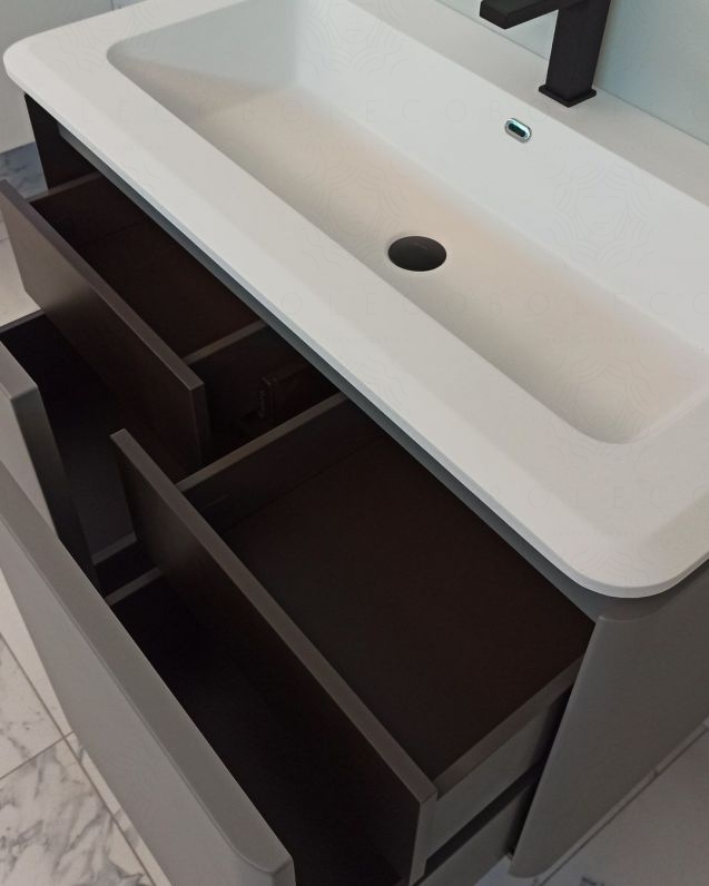 Mobile bagno sospeso 94 cm con cassetti e lavabo in resina -