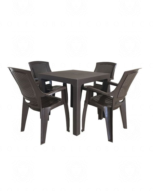 Tavolo quadrato in resina 80x80 marrone da esterno con 4 sedie