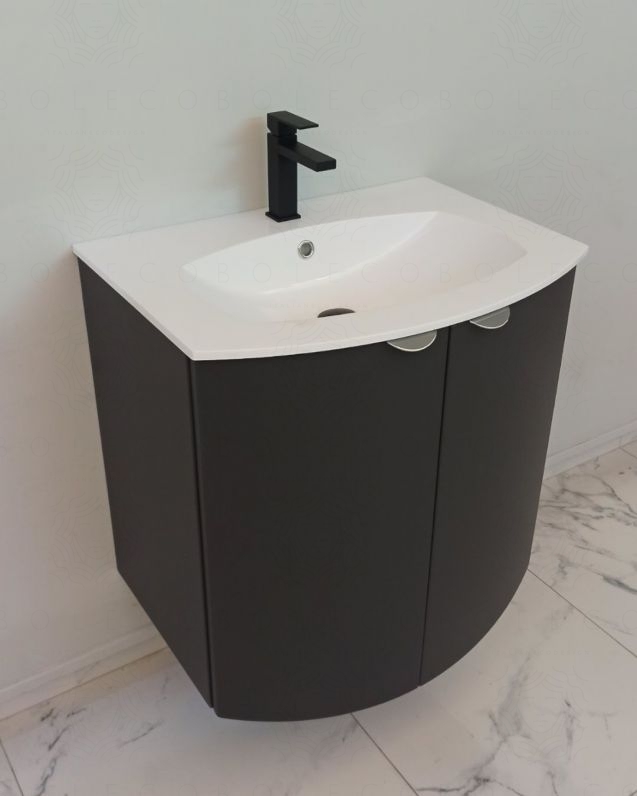 Mobile da bagno sospeso curvo 69 cm con ante - Luna