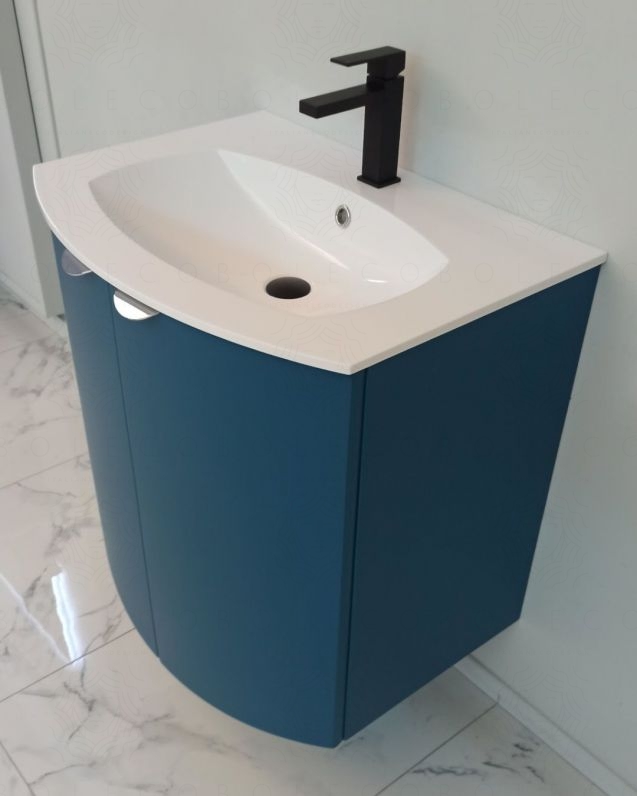 Mobile da bagno sospeso curvo 69 cm con ante - Luna