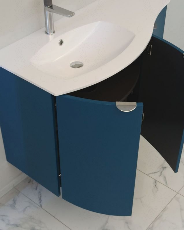 Mobile da bagno sospeso curvo 104 cm con ante - Luna