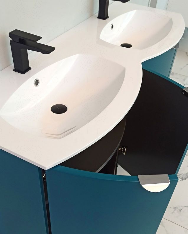 Mobile da bagno sospeso curvo 138 cm con ante e doppio lavabo -