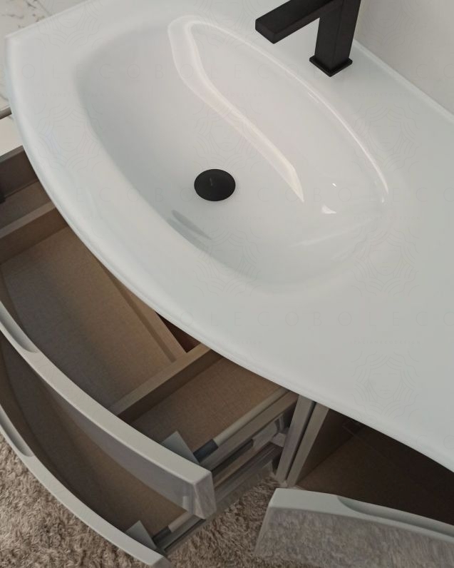 Mobile bagno sospeso curvo 105 cm con lavabo in vetro – Greta
