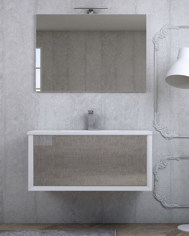 Mobile bagno Ginevra 100 cm bianco opaco con frontale in vetro