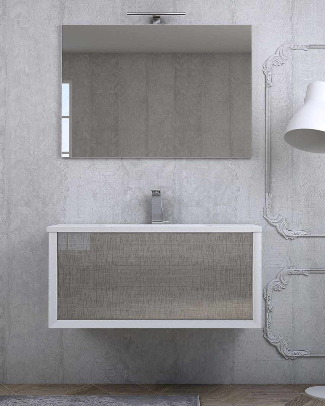 Mobile bagno Ginevra 100 cm bianco opaco con frontale in vetro Mobile bagno Ginevra 100 cm bianco opaco con frontale in vetro