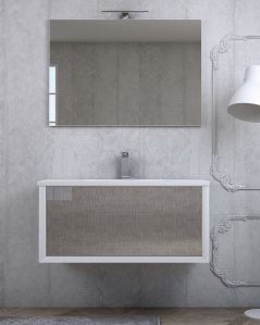 Mobile bagno Ginevra 100 cm bianco opaco con frontale in vetro