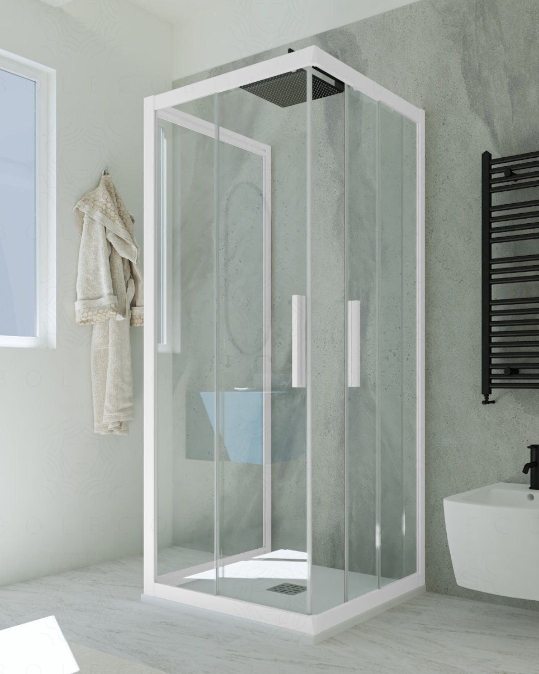Box doccia 70x70 cm e 1 fissa cm 70 vetro temperato - bianco Box doccia 70x70 cm e 1 fissa cm 70 vetro temperato - bianco