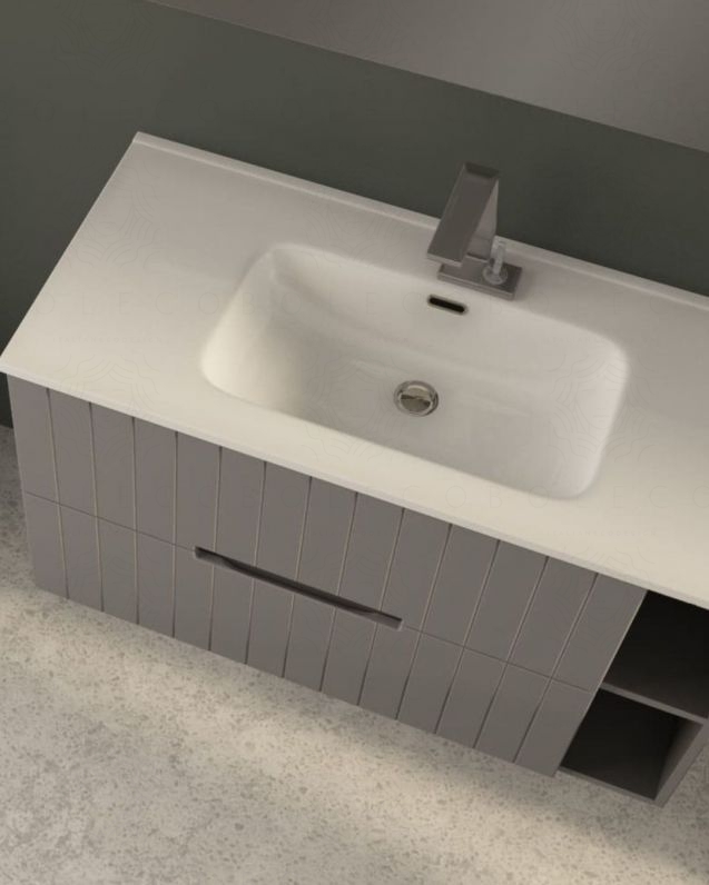 Mobile bagno sospeso 100 cm grigio medio e lavabo in ceramica -