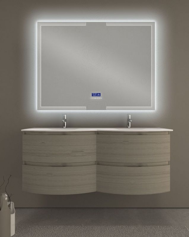 Mobile bagno sospeso Greta 140 cm due lavabi e specchio led con Mobile bagno sospeso Greta 140 cm due lavabi e specchio led con