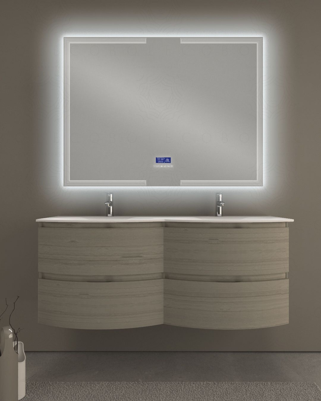 Mobile bagno sospeso Greta 140 cm due lavabi e specchio led con Mobile bagno sospeso Greta 140 cm due lavabi e specchio led con
