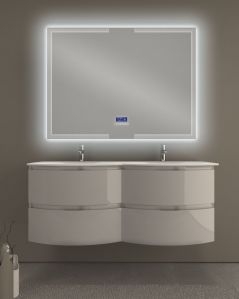 Mobile bagno sospeso Greta 140 cm due lavabi e specchio led con