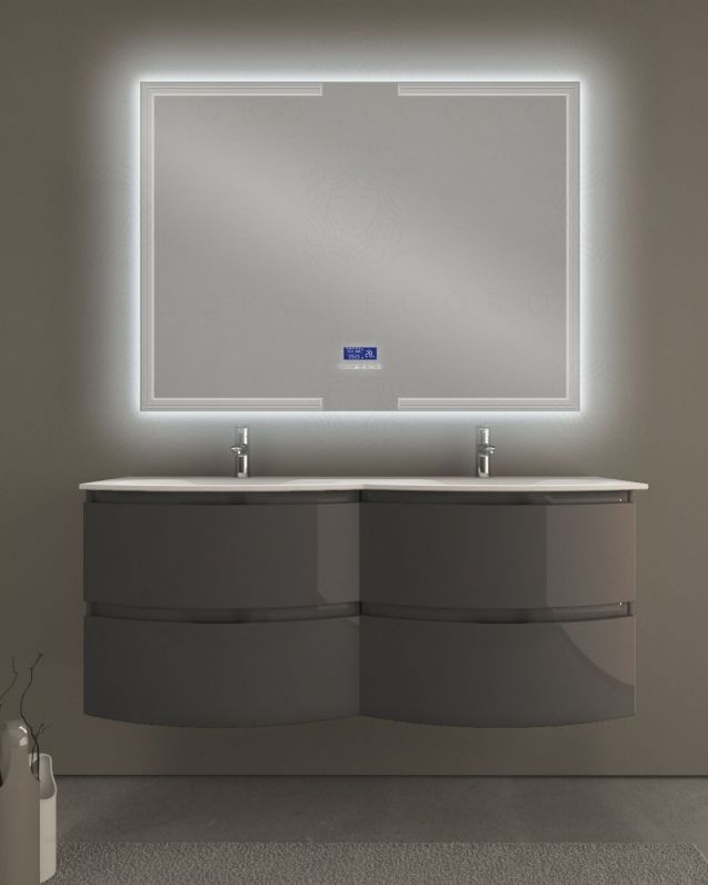 Mobile bagno sospeso Greta 140 cm due lavabi e specchio led con