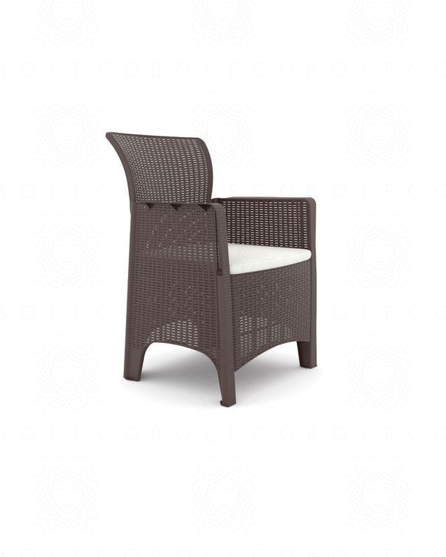 Set giardino in resina marrone 2 sedie con cuscini e tavolino Set giardino in resina marrone 2 sedie con cuscini e tavolino