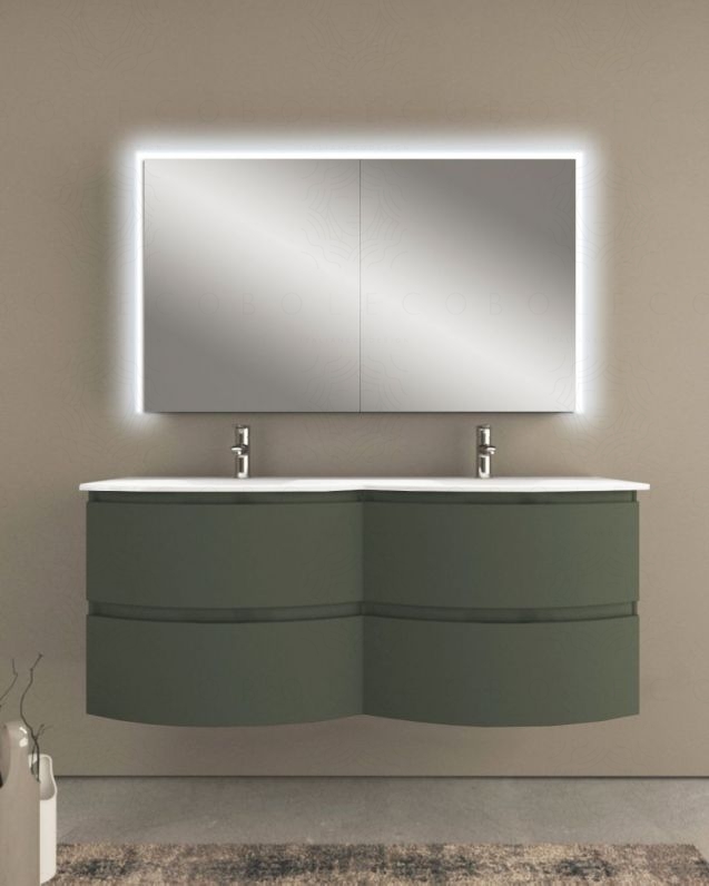 Mobile bagno sospeso Greta cm 140 con doppio lavabo - curvo