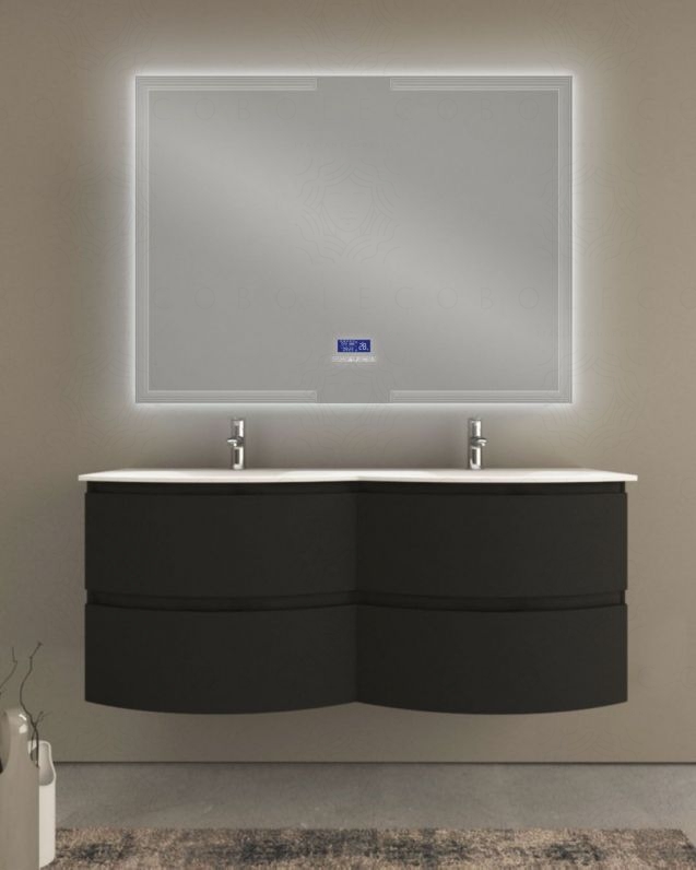 Mobile bagno sospeso Greta 140 cm due lavabi e specchio led con