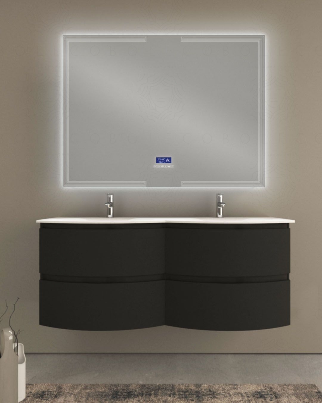 Mobile bagno sospeso Greta 140 cm due lavabi e specchio led con Mobile bagno sospeso Greta 140 cm due lavabi e specchio led con