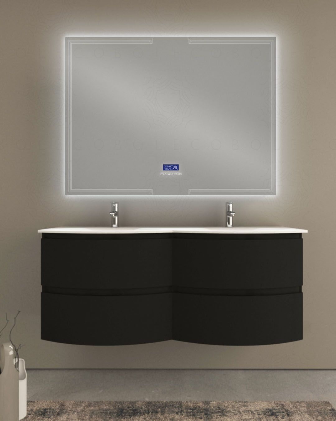 Mobile bagno sospeso Greta 140 cm due lavabi e specchio led con Mobile bagno sospeso Greta 140 cm due lavabi e specchio led con