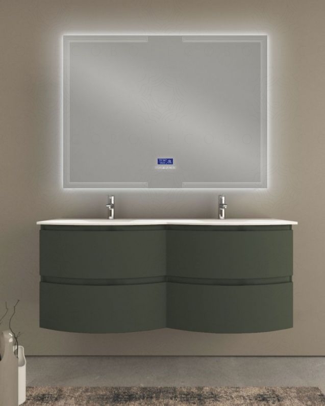 Mobile bagno sospeso Greta 140 cm due lavabi e specchio led con