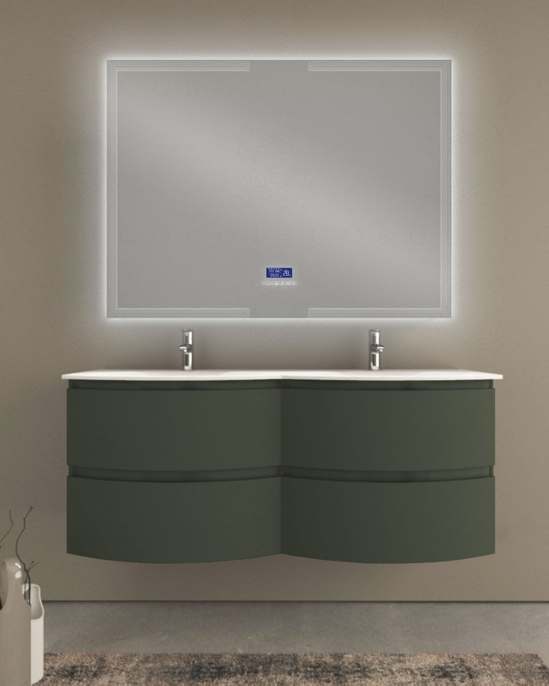 Mobile bagno sospeso Greta 140 cm due lavabi e specchio led con Mobile bagno sospeso Greta 140 cm due lavabi e specchio led con