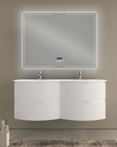 Mobile bagno sospeso Greta 140 cm due lavabi e specchio led con