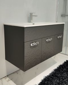 Mobile bagno sospeso 100 cm con ante e lavabo in ceramica -