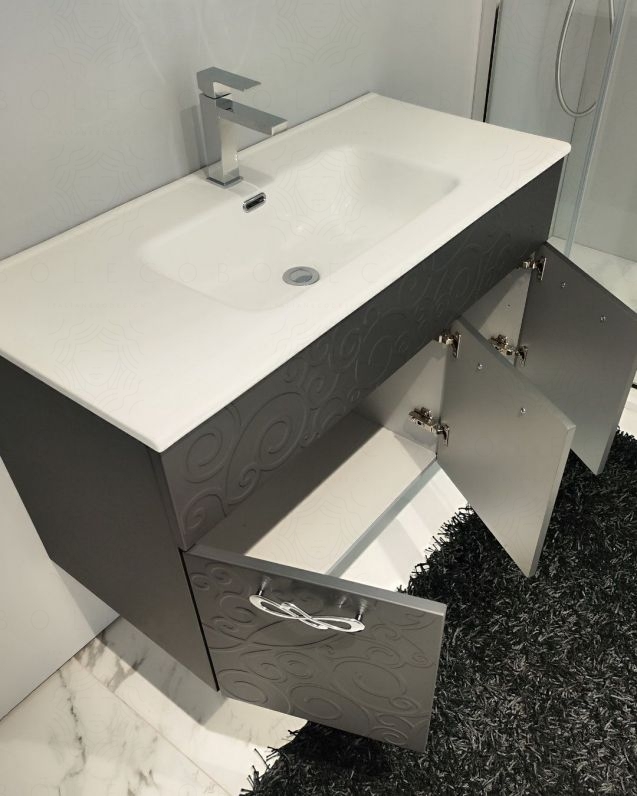 Mobile bagno sospeso 100 cm con ante e lavabo in ceramica -