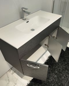 Mobile bagno sospeso 100 cm con ante e lavabo in ceramica -