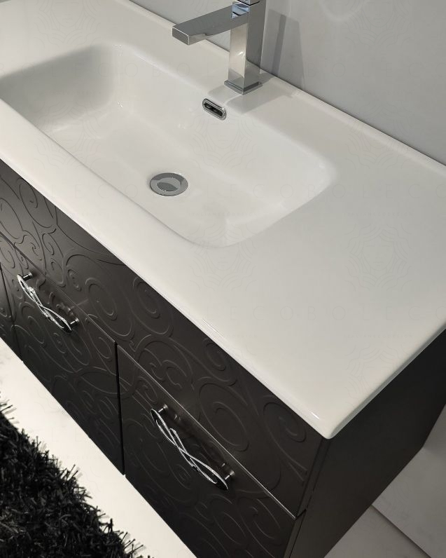 Mobile bagno sospeso 100 cm con ante e lavabo in ceramica -