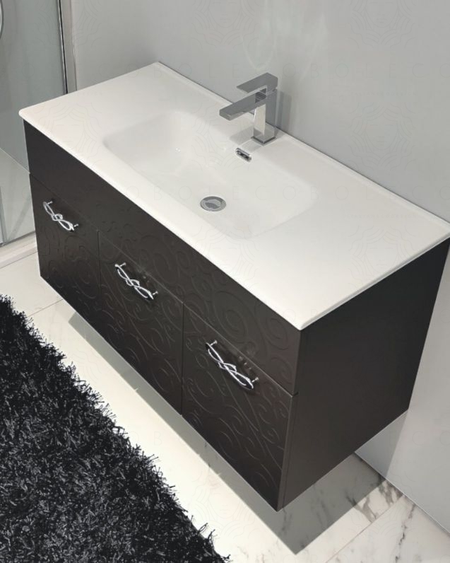 Mobile bagno sospeso 100 cm con ante e lavabo in ceramica -