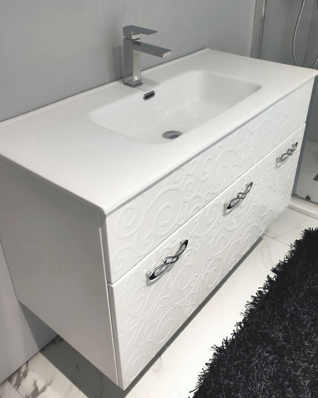 Mobile bagno sospeso 100 cm con ante e lavabo in ceramica - Mobile bagno sospeso 100 cm con ante e lavabo in ceramica -