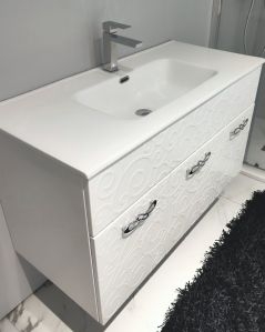 Mobile bagno sospeso 100 cm con ante e lavabo in ceramica -