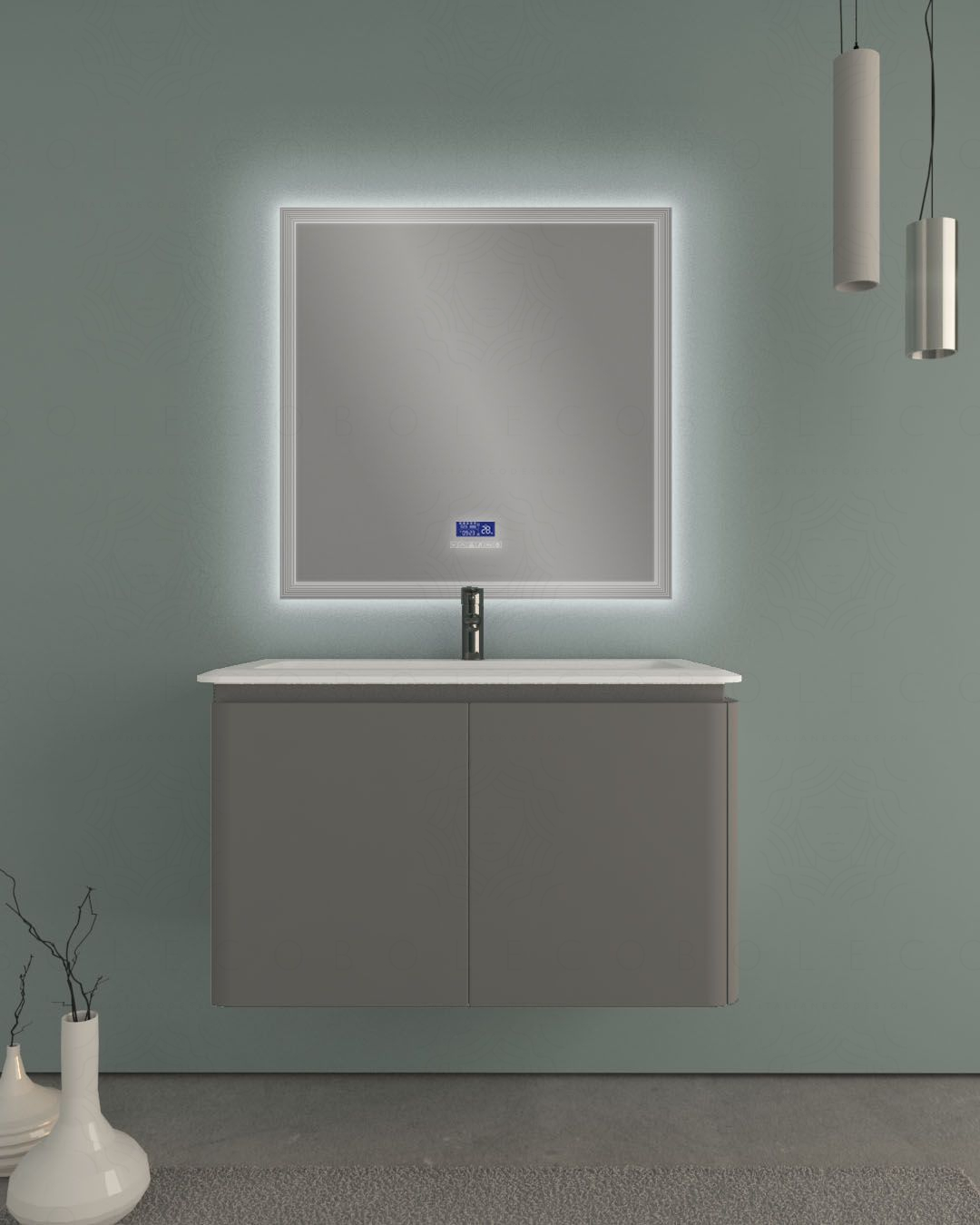 Mobile bagno sospeso 94 cm con cassetti e lavabo in resina - Mobile bagno sospeso 94 cm con cassetti e lavabo in resina -