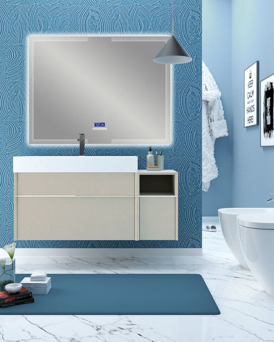 Mobile bagno sospeso Diadema cm 120 con specchio led radio Mobile bagno sospeso Diadema cm 120 con specchio led radio