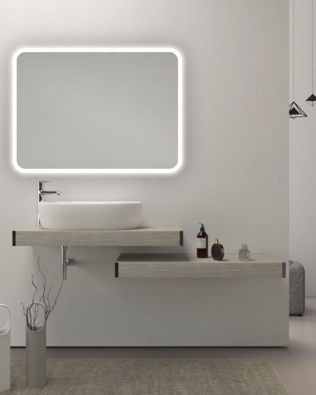 Mensolone bagno da 90 cm con lavabo da appoggio e mensola Mensolone bagno da 90 cm con lavabo da appoggio e mensola